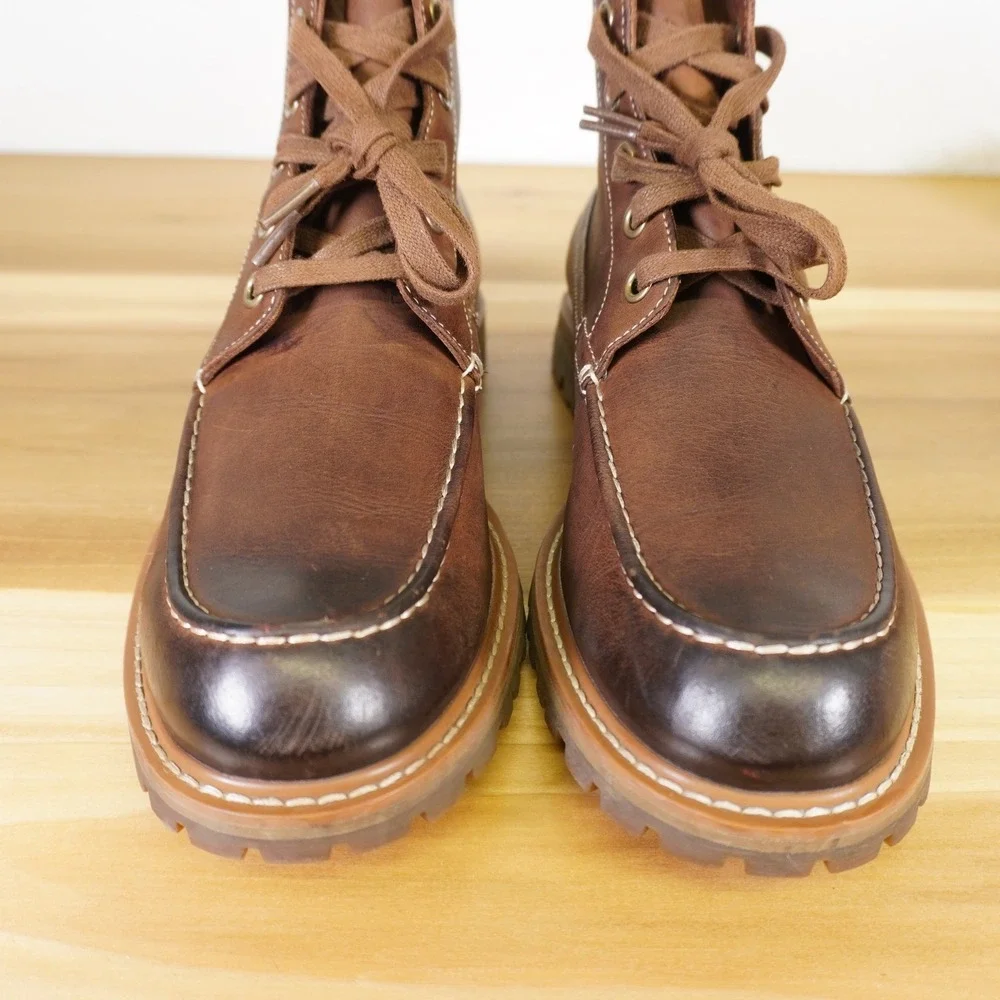 John Varvatos Moc Toe Boots Mens 11 Brown Leather Lug Sole Lace Up